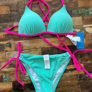 Cupshe Women's Aqua and Pink Bikini Set